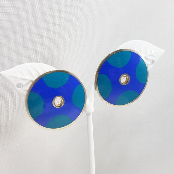 Laurel Burch "Medina" Disk Earrings, Modern Design, Gold Filled Posts, 1990s - Picture 2 of 9